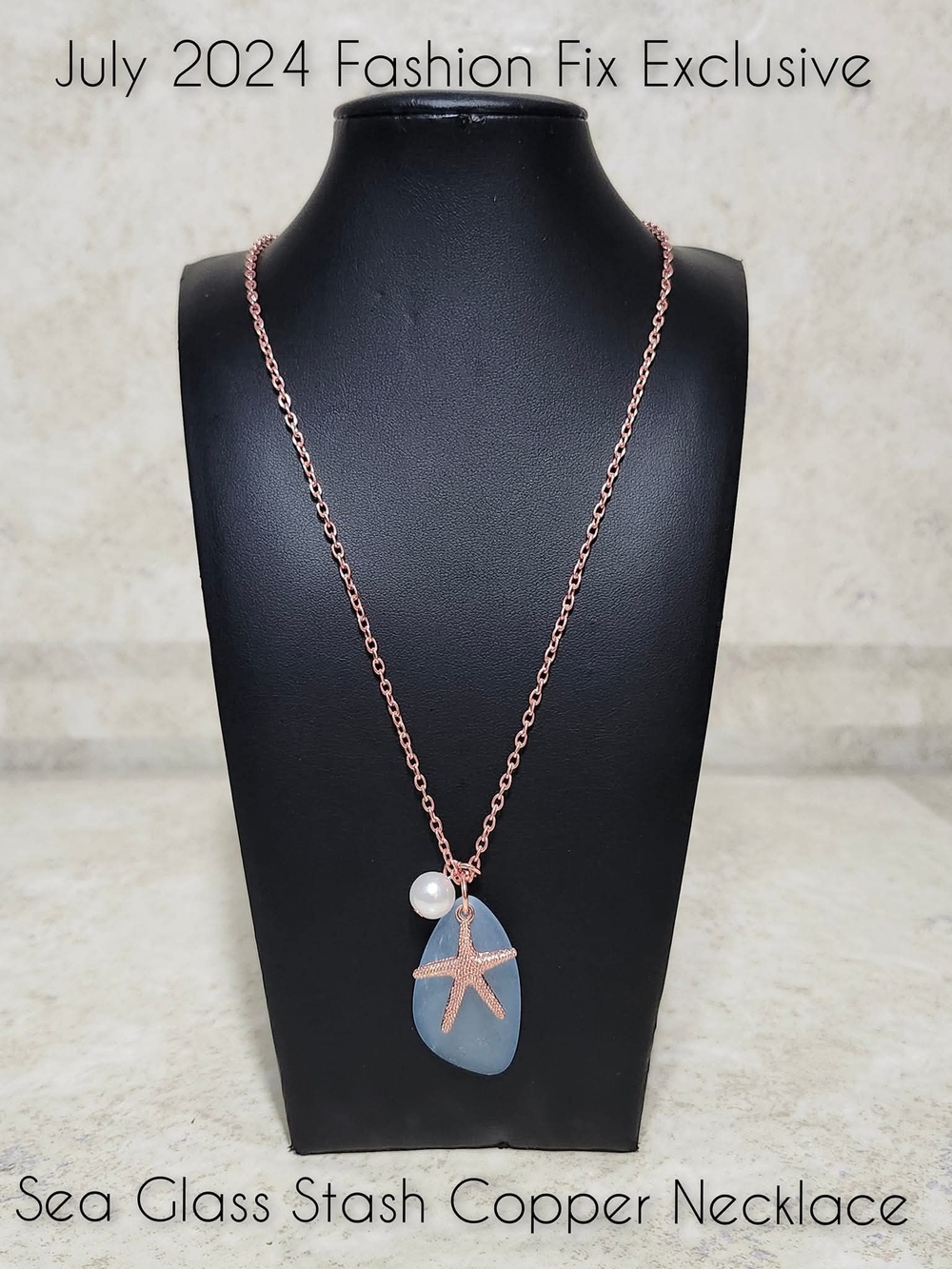 Sea Glass Starfish Necklace - Copper Chain - Blue